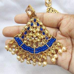 ROYAL BLUE KUNDAN & PEARLS CHANDELIERS 🎀