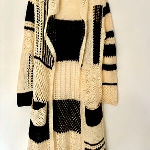 White Black Stripped Cardigan