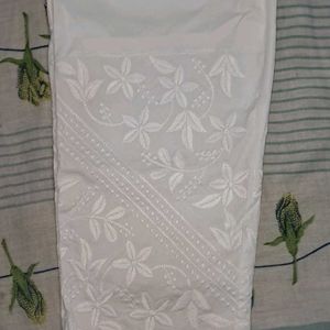 White Straight Pant With Embroidery Work At Bottom