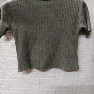 Gray Collared Mini Crop Top - For Small Size Women