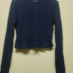 Dark Blue Crop Sweatshirt Stretchable