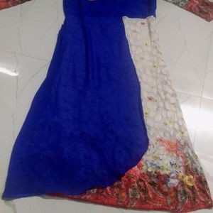 Branded Blue White Net Frock  Kurti