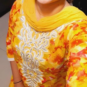 Embroidered Yellow Cotton Kurti