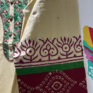 Cotton Kurti With Embroidery And Fabric Work