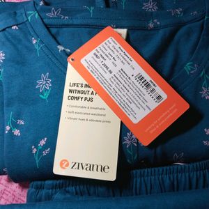 Zivame Scribbled Meadows Knit Cotton Pyjama Set