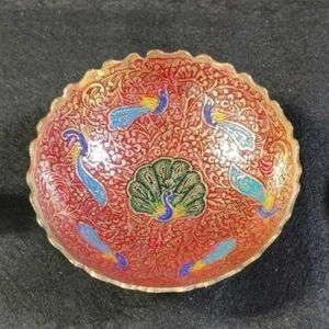 Gold Plated Peacock Embossed Pure Brass Fruit Bowl