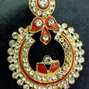 Chandbali Kundan Safron Meenakari Earing