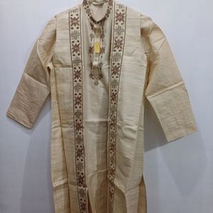 Long Jacket Kurta Chudidar Set (Cream)