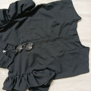 Balloon Sleeves Black Shirt