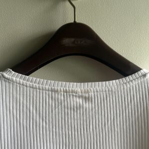 Plain White Stripe Textured Crop Top