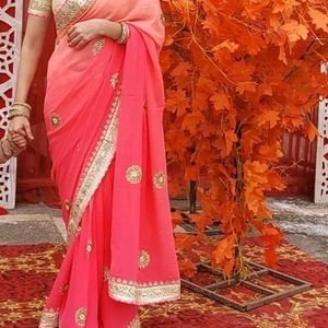 Gotapatti Plus Zardozi Work Gorgeous Pink Saree