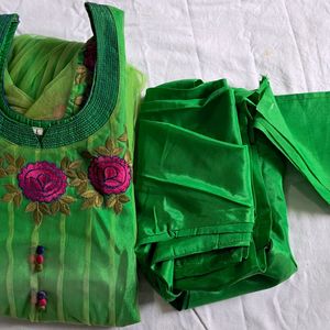 Parrot Green Net+silk Suit