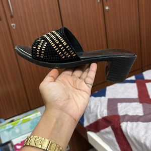 Women Black Golden Wedding Footwear