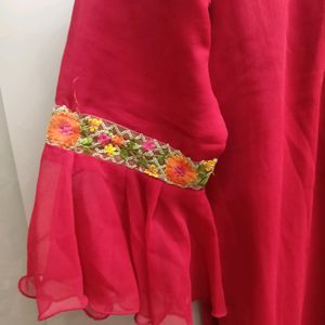 Red Suit with plazo and multi colour dupatta