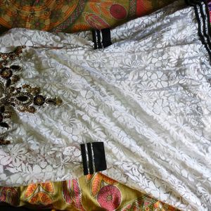 Full Flared Heavy White Anarkali Kurti