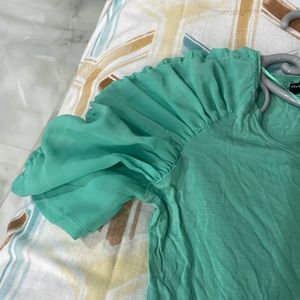 Sea Green Tshirt Wid Stylish Sleeves