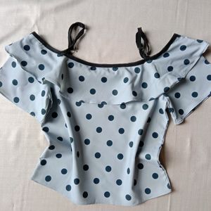 New Premium Polka Dotted Off Shoulder Ruffled Top