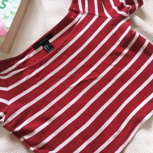 Red And White Strip Crop Top