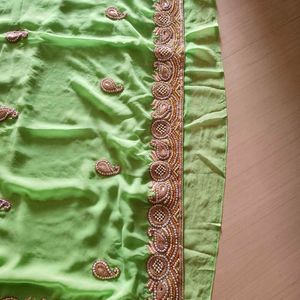 Parrot Green Sari With Blouse