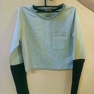 Grey Black Korean Crop Sweatshirt