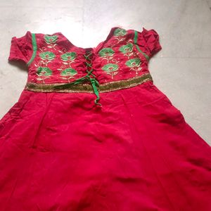 Red Anarkali Cotton Kurti