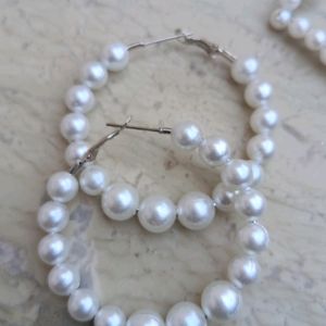 Combo Of 2 Pearl Hoops Earrings For Girls Women