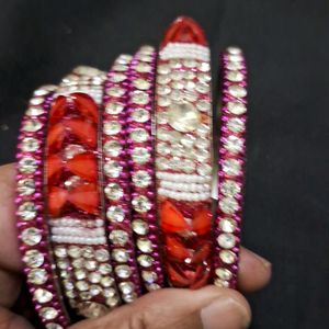 Pink Stone Bangles Set