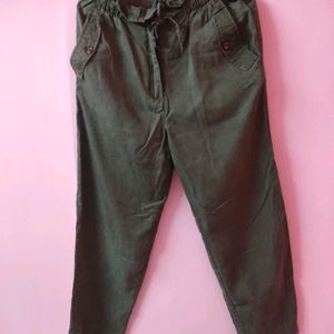 Pantaloons Olive Green Trousers With Elastic Waist