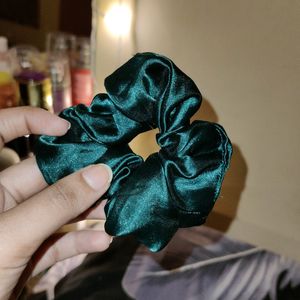 Dark Green Satin Scrunchie