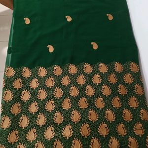 Green Wedding & Festival Designer Saree With Blous