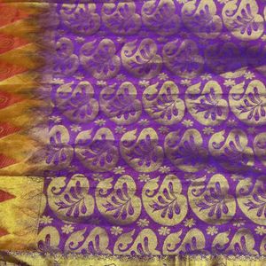 Orange And Violet Pure Silk Saree