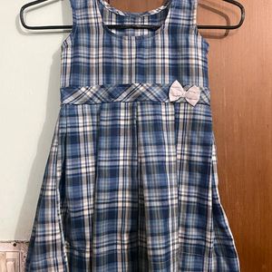 Blue Checked Frock With Concealed Zipper