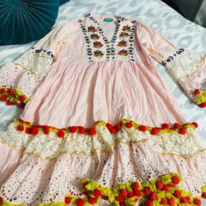 Embroided Dress With Pompom