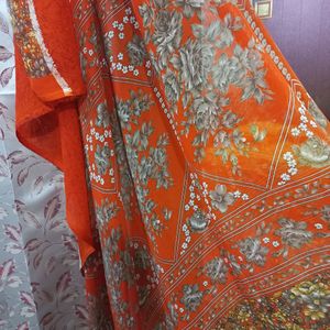 Orange Colour Shiffon Saari