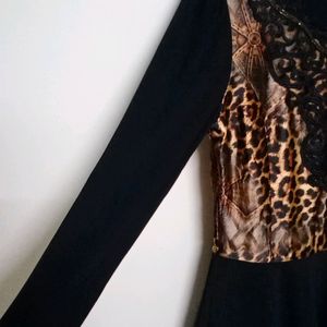 Leopard Print Mini Black Dress