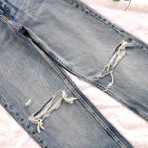 Zara New Ripped Wide Leg Jeans