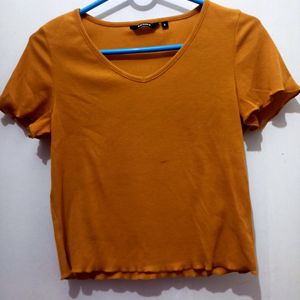 Women Ribbed Mustard Crop Top