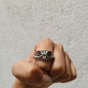 Gothic Owl With Red Eyes Ring