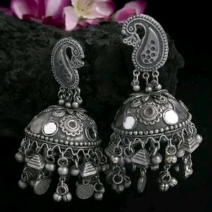 Elegant Silver Oxidised Jhumka