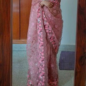 Pink Designer Saree Set