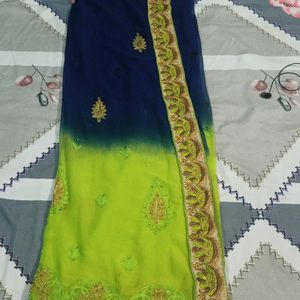 Women Embroidered 2 Shade Saree