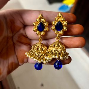 Royal Blue Gold Plated Jhumkas