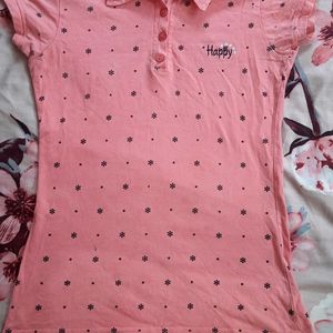 Peach Colored Tshirt With Collor.