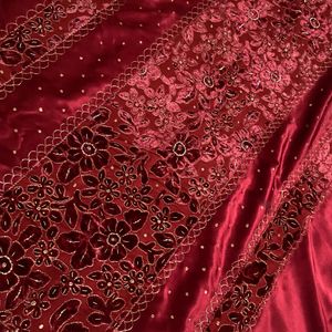 Red Silk Velvet Work Saree