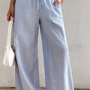 Blue & White Strip Pant With Bow Lace