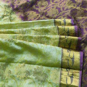 Cream With Grape Purple Silk Saree