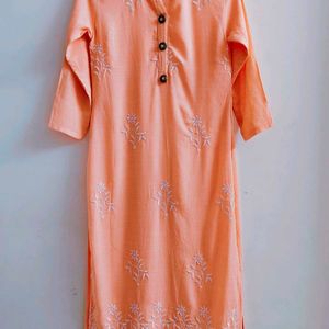 Embroidered Peach Kurta