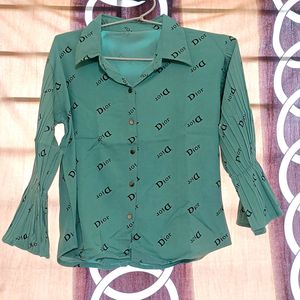 Sea Green Shirt Pattern Crop Top