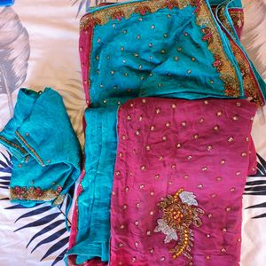 Bridal heavy saree with full hand zardozi work .