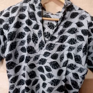 Black Leave Printed Kurta